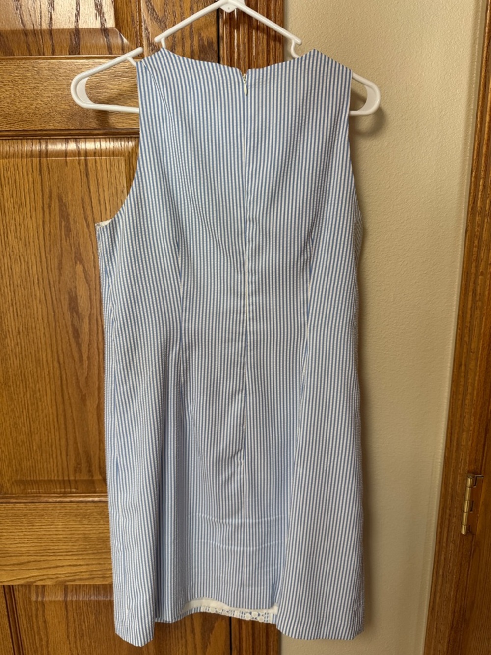 London Times Blue & Cream Striped Lace-Panel Mini Dress - Picture 4 of 4